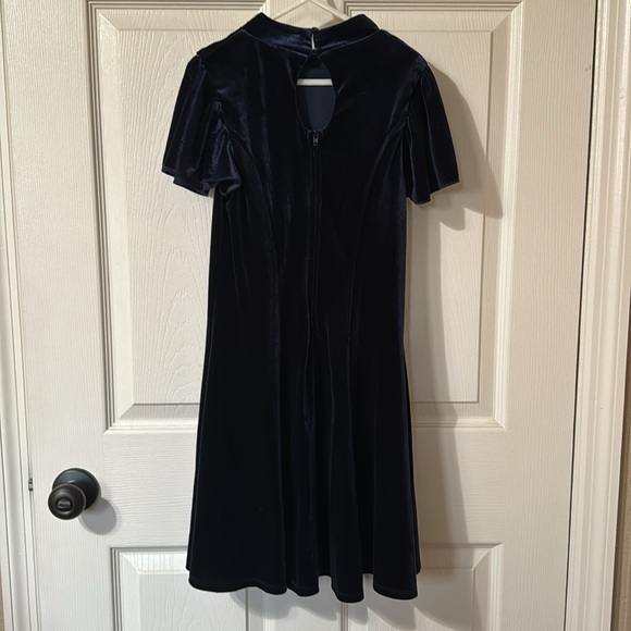 Girls Navy Velour Dress - Picture 1 of 4